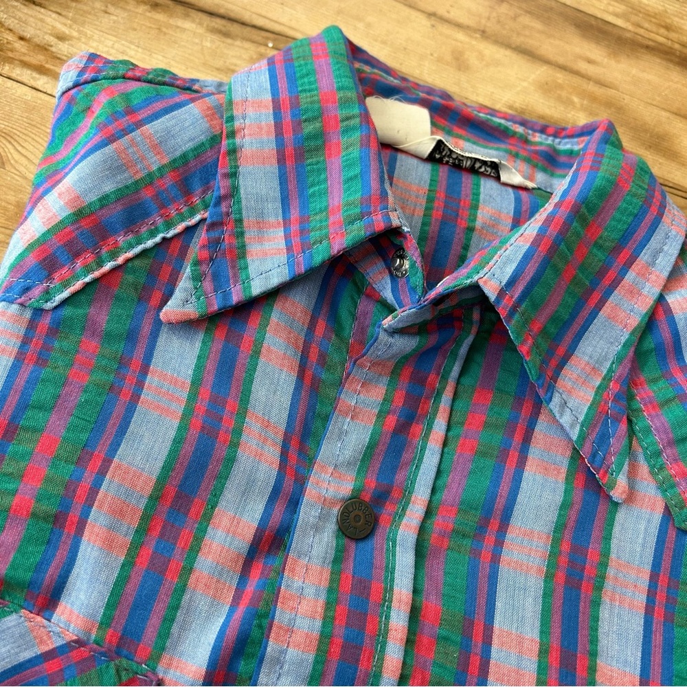 70s Vintage Snap Front Western Plaid Shirt